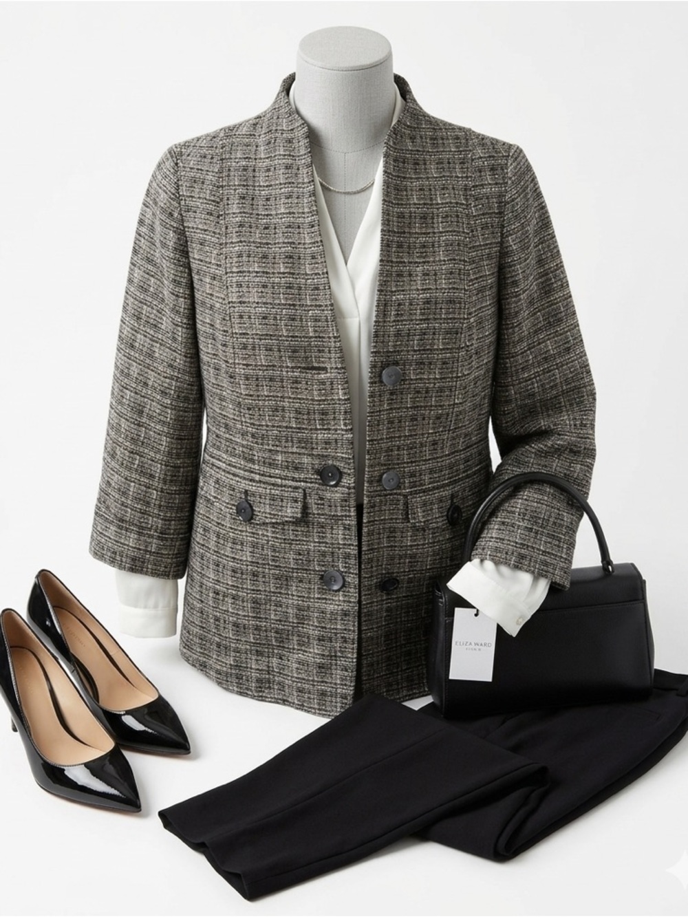 Office Siren Amber Sun Mock Neck Textured Tweed  Career Blazer Minimalist 12